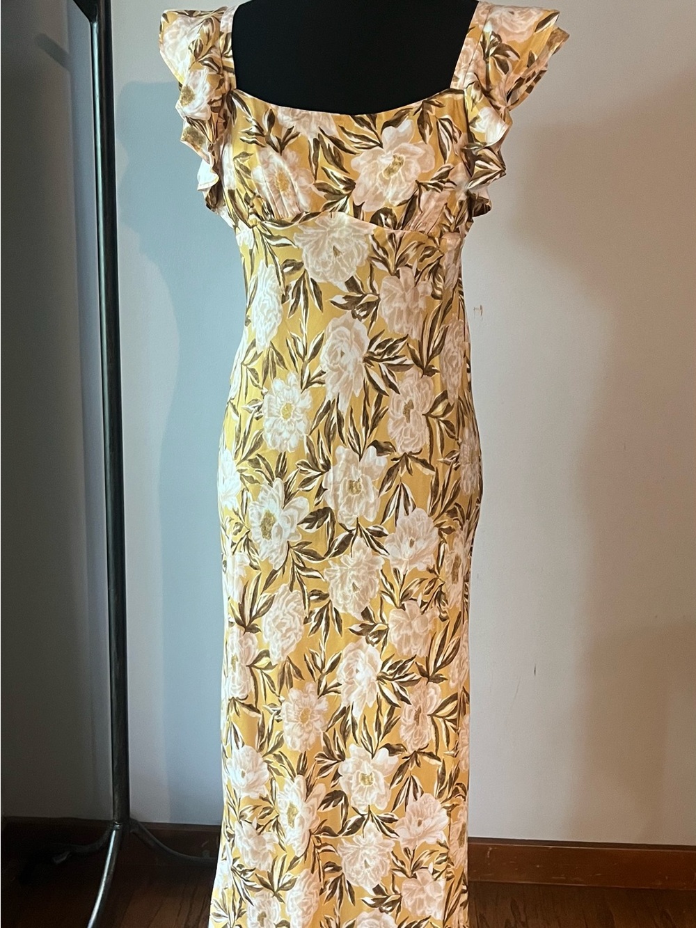 Madewell Mustard Ruffle-Shoulder Tiered Maxi Dress Floral Size 4